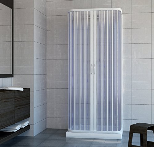 Rollplast BSAT2CONCC2808080 Box doccia a soffietto, dim. 80 x 80 x 80 x H 185 cm, in PVC, a tre lati, due ante, con apertura centrale., Bianco