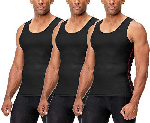 DEVOPS 3 Pack Men's Muscle Dry Fit Compression Tank Top (Medium, Black/Black/Black)
