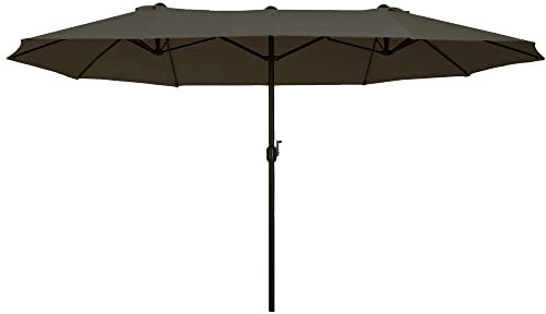 Outsunny Ombrellone Doppio da Giardino 4.6x2.7 m a 12 Stecche con Prese d'Aria e Manovella, Ombrellone per Esterni in Acciaio e Poliestere, Anti UV, Grigio