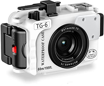 Sea frogs Underwater Camera Case compatible with Olympus TG-6 IPX8 60m/197ft Maximum Diving Depth White Waterproof Camera Housing for Diving, Surfing, Rowing, Skiing