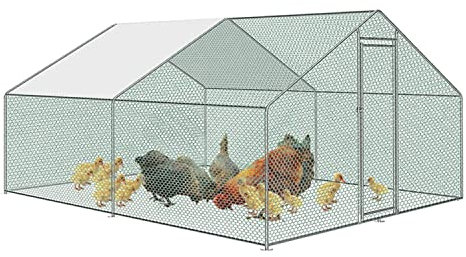 Tubiaz Hühnerstall Freilaufgehege mit Schloss, 3x4x2m Verzinkter Stahl Verzinkter Stahlrahmen, PVC-beschichtetes Schatten Dach, für Hühnerkäfig Geflügelstall Vogelkäfig Kleintiere