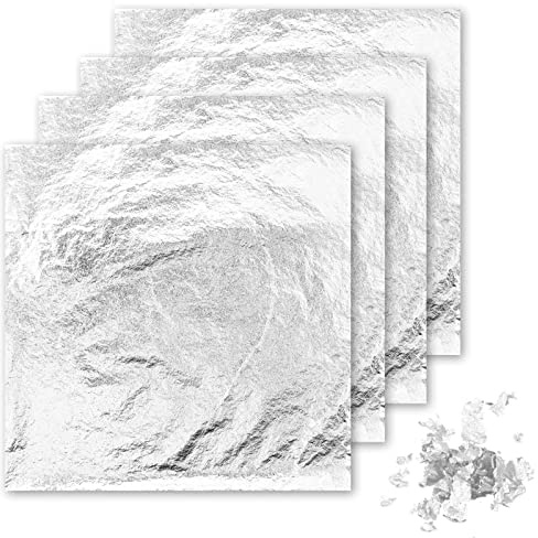 We Art Leaves 100% Pure Edible Silver Leaf Sheets 10x10cm, 25Pcs - Transferable Silver Leaf for Face Mask, Drink Decorations, Bakery, Cake Art Painting, Gilding, DIY Decoration