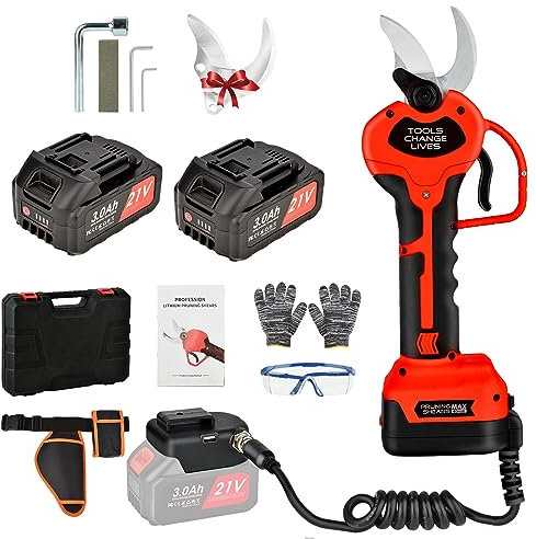 Tijeras de Podar Electricas,Tijeras de podar de hasta 40 mm de diámetro de corte, 2PCS tijeras de podar recargables de 3000 mAh con cable de extensión de 1.2 m Tijeras Eléctricas de Podar