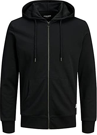 JACK & JONES Sudadera con capucha y cremallera para hombre, color liso, Negro (Black), XXL