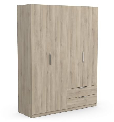 Demeyere 391392 Vestidor con Armario Moderno 4 Puertas 5 estantes 2 cajones, Color Roble Kronberg, 157,3 x 51,1 x 203 cm, Madera de ingeniería, Gris