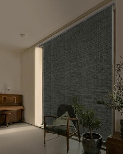 GoDear Design 99.99% Blackout Adjustable Sliding Vertical Blinds for Windows, Privacy Shades for Patio Doors, Extendable Track from 45.8 to 86 W, Trimmable Panel Curtains Up to 96 H, Inky