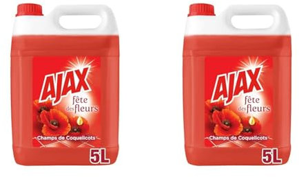 Ajax Nettoyant Ménager - Multi surfaces & Sol - Fête des Fleurs, Parfum Coquelicots - Sans rinçage - Idéal collectivités -Grand Format Bidon de 5L (Lot de 2)