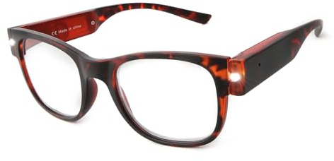OuShiun Lunettes de Lecture LED Rechargeables par USB Lunettes Éclairées Intelligentes pour Hommes Femmes (Écaille de Tortue,2.0X)