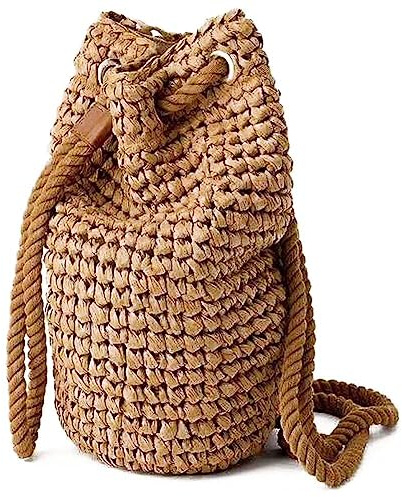 Stakee À Dos D'été en Paille pour Femmes, Fait À Main avec Cordon De Serrage, Sacs À Bandoulière De Plage en Raphia Rotin Tissé, Sacs À Main De pour Dames