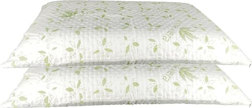 Lot de 2 Housses de Coussin Taies d'Oreiller Matelassées en Aloe Vera avec Fermeture Éclair Anti-Acariens, Dimensions 50 x 80 cm, Doux pour un Excellent Repos, 100 % Polyester, Coussins pour Lit