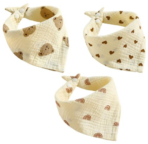 Baby Lätzchen, 3 Stück Dreieckstuch, Lätzchen Baby Absorbierende Dreieckstuch, Weiche Sabberlätzchen, mit Verstellbares Druckknopf, für Säugling Kleinkinder Jungen Mädchen, mehrfarbig