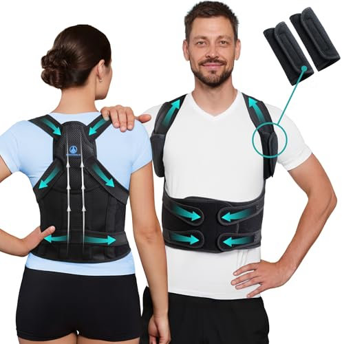 POSTURALIS Correcteur de Posture - Ceinture Dorsale/Lombaire et Redresseur de Dos pour Soulager les Douleurs au Dos et aux Épaules - Orthèse Réglable Homme/Femme avec 2 Supports d'Épaules, (M)