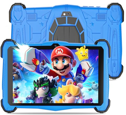 Semeakoko Kids Tablet 7 inch,Tablet for Kids 3-10, Educational Learning Toddler Tablet Android 14, 10GB RAM+64GB ROM, Parental Controls, Google Play YouTube, Gift for Boy Girl（Blue）
