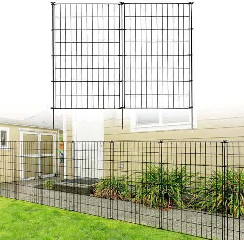 Thealyn Valla de jardín de 81 cm de alto x 71 cm de ancho (5 paneles, longitud total de 3,5 m) sin excavación al aire libre, metal inoxidable, barrera decorativa para perros, animales, valla para