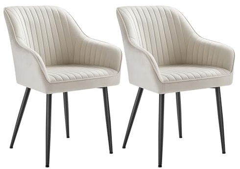 SONGMICS Dining Chairs Set of 2, Velvet Armchairs, Metal Legs | Kitchen Chairs, Upholstered with Armrests, Max. Load 120 kg, for Dining Room, Lounge, Cappuccino Beige and Ink Black
