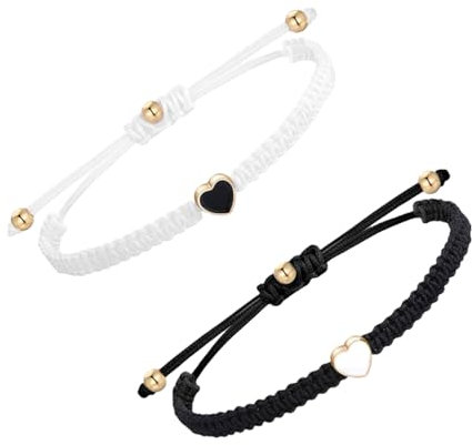 RYMAUP 2er Pack Armband Damen Herz Freundschaftsarmbänder Passende Partnerarmbänder Verstellbare Kordel Freundschaftsarmband Pärchen BFF Handgemachtes Geflochtenes Armband