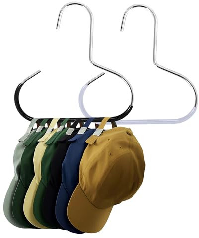 TUYOBG Stainless Steel Hat Stand Hooks, 2PCS No-Drilling Hat Rack for Closet Organizer, Space-Saving Hangers Baseball Cap Storage for Hanging Hats, Ties, Scarves, and Camisoles – Black and White