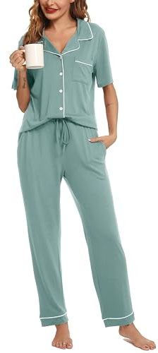 Lovasy Women's Classic Pyjamas Set, Light Green, M