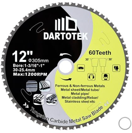 305mm TCT Hojas de Sierra, 60 Dientes Disco de Corte de Metal Carburo de Tungsteno con Punta de Sierra Circular para Hierro, Acero Inoxidable, Níquel, Titanio, Metales Ferrosos, y Tubos de Acero