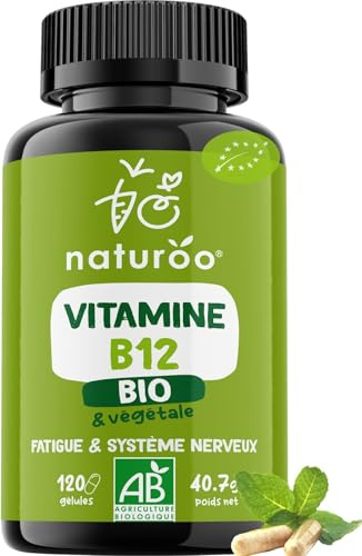 Vitamine B12 Bio | 120 gélules (4 mois) | 100% naturelle et végétale | Premium & Vegan | vitamin B 12 à 25 µg (1000% des AJR) | Extraits de Shiitake et fibre d'acacia bio | B-12 pour Hommes et Femmes