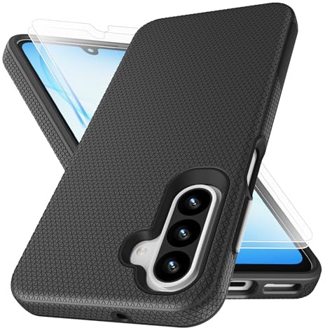 For Samsung A17/A16/A26 Phone Case with 2 Pack Screen Protector, Military Grade Shockproof Drop Protection, Heavy Duty Rugged Bumper Slim Cover Non-Slip Textured for Galaxy A17-4G/5G, Black