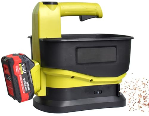 Esparcidor de semillas inalámbrico, esparcidor de energía de mano con capacidad de 5.5 L, batería de 4.0 Ah, caudal variable y ancho de dispersión ajustable para semillas de césped, piensos y