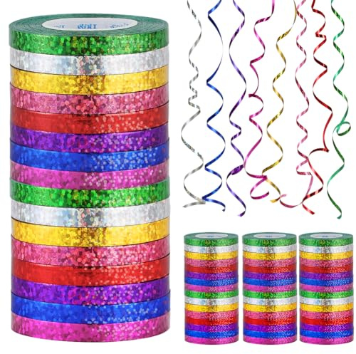 AOOWU Cinta de Regalo, 48Rollo Cinta Brillante, 5MM X 10M Juego de Cintas Rizadas Brillantes, 8Colores Cinta Cierres de Globos, Envoltura de Regalos, Decoración para Navidad, Año Nuevo, Fiestas, Bodas