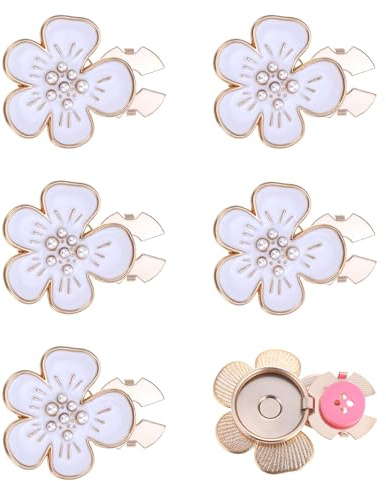 6PCS Button Covers, Detachable White Flower Cufflinks for Women Blouses Camellia Button Covers Buttons Jewelry for Jeans Sewing DIY Craft Women Men