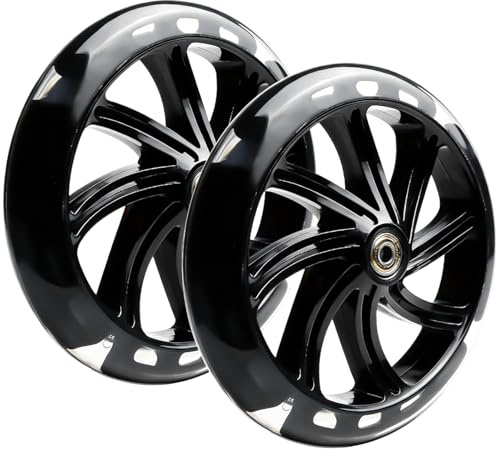 Ruedas de 200 mm para patinete de acrobacias, 2 unidades, ruedas de repuesto con rodamientos ABEC-9, ruedas de repuesto compatibles con la mayoría de scooters de acrobacias y kickscoote, color negro
