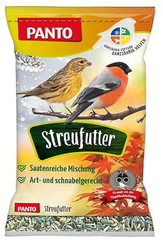 PANTO Streufutter für Wildvögel 1 kg – Vogelfutter aus Sonnenblumenkernen, Getreide & Nüssen für Körnerfresser, ganzjähriges Wildvogelfutter für Futterstellen