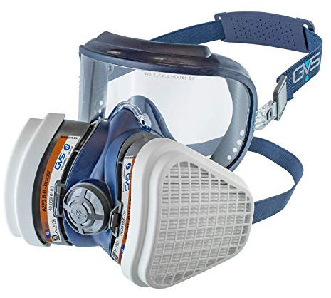 GVS Filter Technology SPR537 Lunettes de protection Elipse Integra + Demi-masque contre les risques organique et la poussière et les vapeurs organiques A2P3, prêt à l'emploi, moyen/grand, bleu
