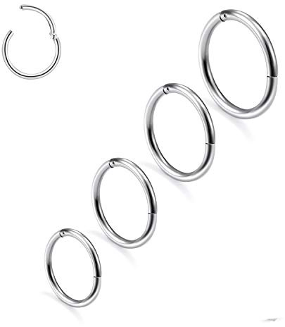 4 anelli per il naso da 6, 8, 10, 12 mm, 16 g, in acciaio inox, per uomini e donne, piercing per setto nasale, orecchie, labbra, Acciaio inossidabile