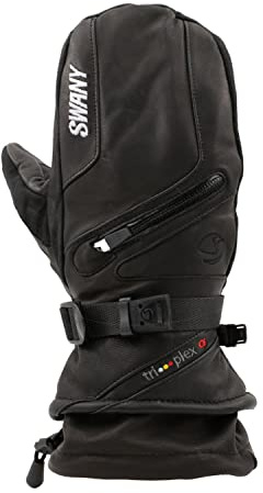 Swany Womens X-Cell 2.1 Sports Moisture-Wicking Quick-Drying Warm Durable Flexible Insulated Leather Winter Mittens, Black, Large