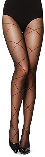 Merry Style Collants pour femmes avec motif en résille et losanges 20 DEN GI1104 (Noir-1104, M)
