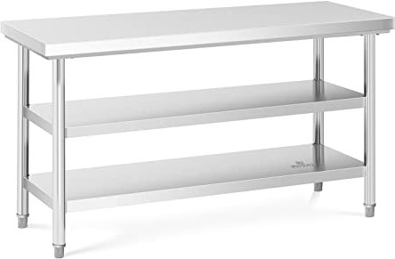 Royal Catering Tavolo Acciaio Inox Professionale Piano Di Lavoro RCWT-150X60-3L-E (3 Ripiani, 150 x 60 cm, 600 kg)