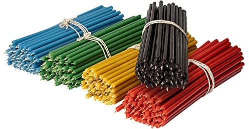 Diveevo Kirchliche Bienenwachskerzen №80-250 Stk. I hochwertige Ritualkerzen L-18,5 cm Ø-6,1 mm I 60 Min Brenndauer in Gelb Rot Grün Blau Schwarz I 1,5 kg dünne Kerzen tropf- und rauchfrei