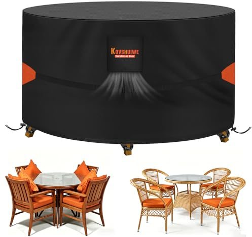 Kovshuiwe Ø128 x 70 cm - Funda de protección redonda para jardín, redonda, 420D, Oxford y tela Oxford 420D, funda protectora para mesa redonda