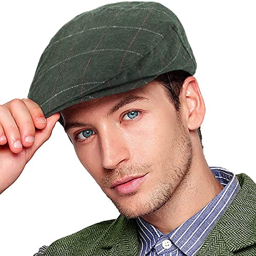 LADYBRO Herren Ivy Gatsby Newsboy Cap – Klassische Wollmischung Tweed Flat Cap Cabbie Hat Herren, 004 Plaid Grün, L/XL