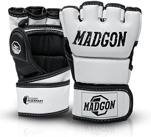 MADGON MMA Handskar med Professionell Stoppning! Boxningshandskar för Stabilitet i Handlederna. Free Fight Handskar med Lång Hållbarhet för Kampsport, Boxning, Kickboxning, Sparring, inkl. Väska!