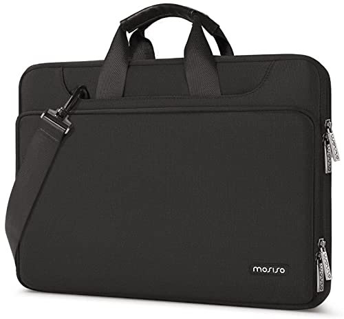 MOSISO 360 Schutz Laptop Schultertasche Kompatibel mit MacBook Air 15 Zoll 2023 M2 A2941/Pro 16 2023-2019 M3 M2 M1,15-15,6 Zoll Notebook,Passende Farbe Hülle mit Trolley Gürtel,Schwarz