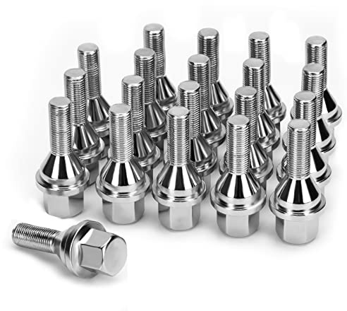 KSP 20pcs ET Wheel Lug Bolts M12x1.25 for 2018-2024 Je/ep Renegade Cherokee Compass Dodg-e Dart, 19mm Hex 28mm Length One-Piece Wheel Bolts Replaces 6509933AA 611-005, Chrome