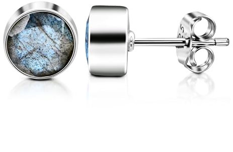 Labradorit Ohrstecker Silber 925 by Unique Gems rund Ø 8mm 925 Sterling Silber Damen Ohrringe