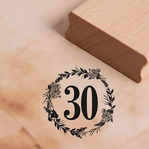 Motivstämpel jubileum siffror vintage krans rosor stämpel trästämpel födelsedag bröllopsdag – 48 x 48 mm (30)