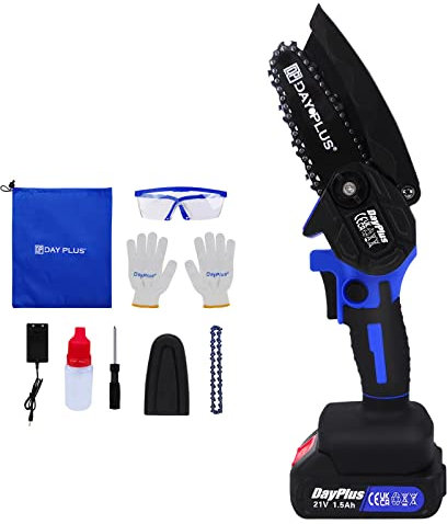 4 Zoll Mini-Kettensäge mit Akku, 1500mAh, 2 Ketten, Handschuhe und Schutzbrille, tragbare Kettensäge mit Aufbewahrungstasche, 550W Bürstenlos motorsäge, für Gartenarbeit Holzbearbeitung