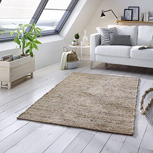 TacaHome Wollteppich Natur Handweb Teppich I Reine Schur-Wolle im Skandinavischen Design I Wohnzimmer Schlafzimmer Esszimmer Kinderzimer Büro | 70 x 130 cm Sand Multi