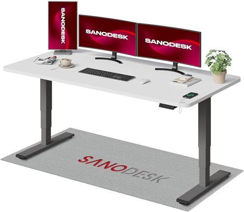 SANODESK 2 Motores Escritorio Elevable EC4 180 x 80 cm Tablero Entero con 3 Secciones Patas Telescópicas con Panel Ajustable, Mesa elevable Standing Desk Ergonómico para Oficina y Hoggar-Blanco