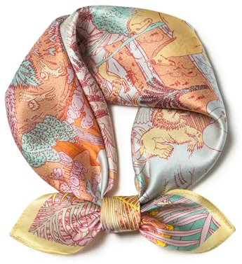 SHIROUYU 100% Mulberry Silk Square Scarf 21'', Lightweight Breathable Neckerchief Digital Printed,with Gift Packed