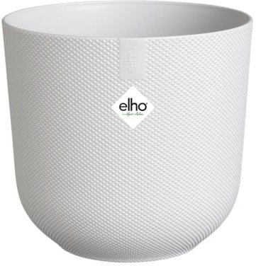 Elho Jazz Round Ø 23cm - Pot de Fleurs d'Intérieur - Plastique 100% recyclé - Structure Unique - Ø 23.1 x H 21.5 cm - Blanc/Blanc Soie
