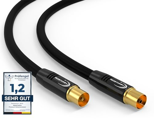 RedStar24 Cavo Antenna 1,5m Nero - Maschio a Femmina IEC - Cavo Coassiale HDTV Premium per la TV via cavo | Cavo TV: Compatibile con TV, Radio, DVB-T/T2, DVB-C, DAB