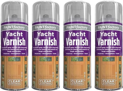 PNJB All Purpose Yacht Varnish 400ML - Professional Gloss Finish Spray Wood Colour Paint, Interior, and Exterior Surfaces - Fast Drying Sealer - Easy to Apply (Pack of 4)